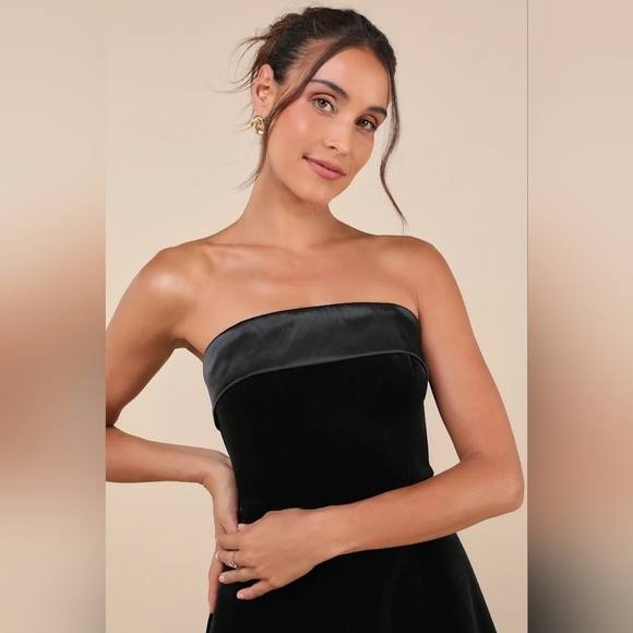 Lulus Captivating Admiration Black Velvet Strapless Mini Dress XL Wedding Party - Picture 4 of 8